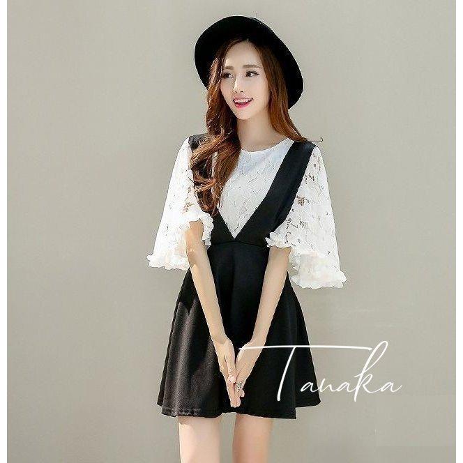 オンライン限定特価 セットアップワンピース ワンピーススーツ ２点セット レースカットソートップスと無地ジャンパースカートのセット Vネックワンピース ジャンスカ 半袖レ 販売安い 順 Htvnepal Com