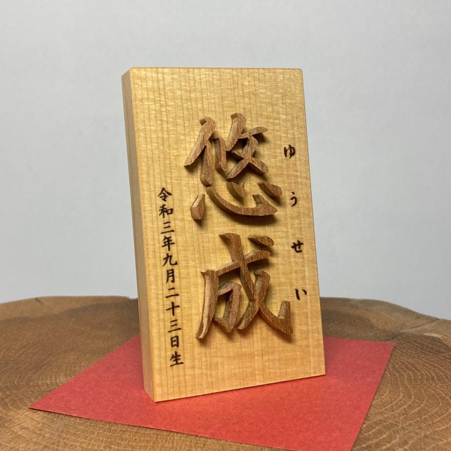名前木札小サイズ 木製切文字漢字2文字 レーザー加工によるふりがなとお誕生
