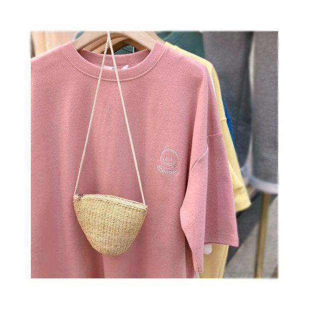 Tシャツ ゆるTシャツ 無地 五分袖 レディースTシャツ シンプル ゆったり スマイルマーク レディース トップス|tanakashotenstore2|08