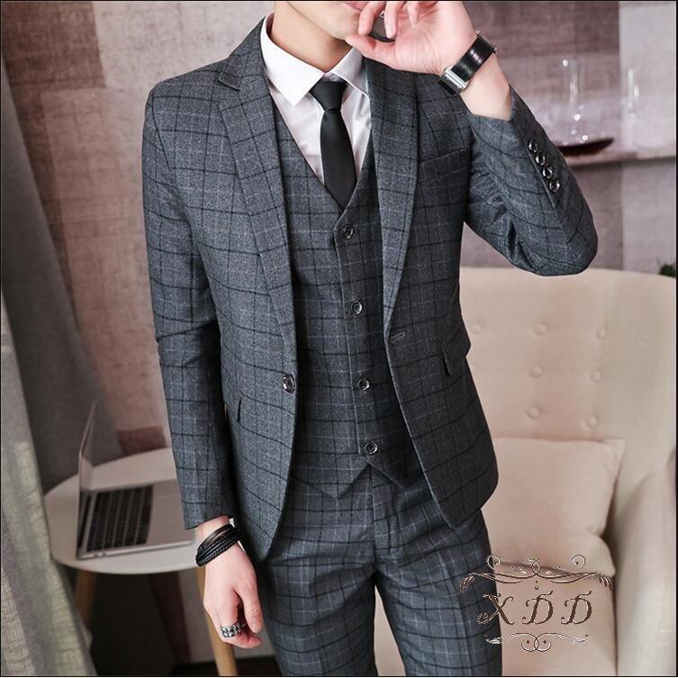 ギフト スーツ メンズ スリーピーススーツ チェック柄 １ボタン