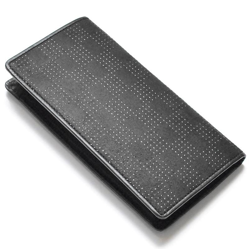 日本国産 長財布 印伝鹿革黒色漆×牛革 市松模様 スマートロング
