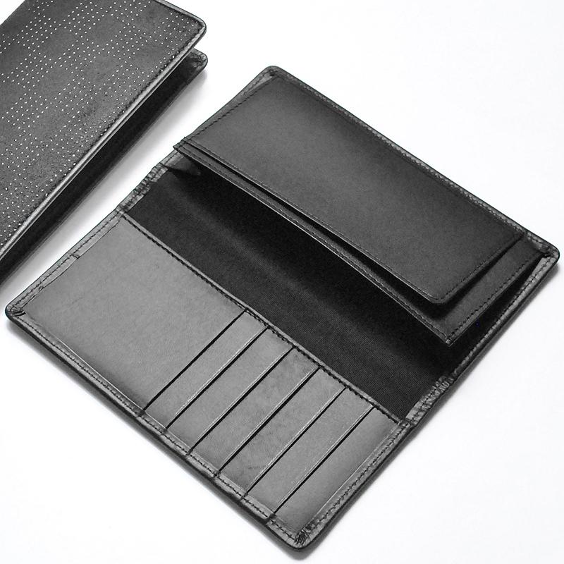 日本国産 長財布 印伝鹿革黒色漆×牛革 市松模様 スマートロング