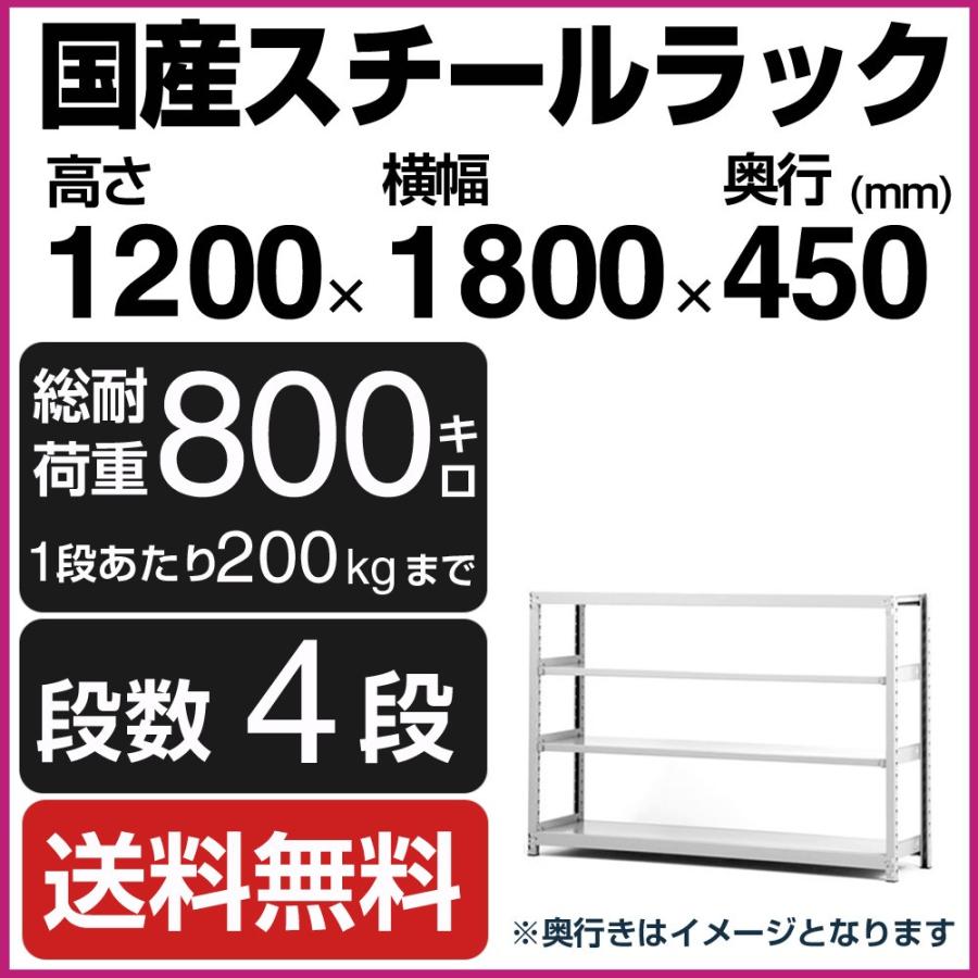 スチールラック スチール棚 高さ120×幅180×奥行45cm 4段 200kg/段 単体 