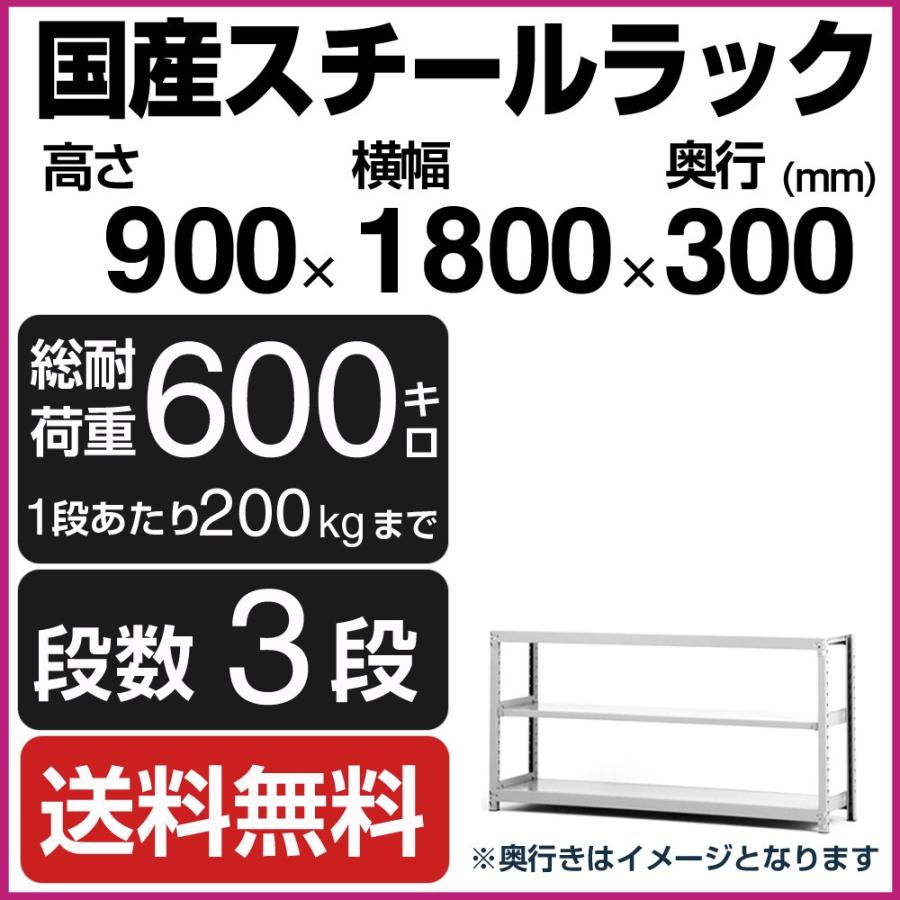 スチールラック スチール棚 高さ90×幅180×奥行30cm 3段 200kg/段 単体 業務用 軽中量棚 SOシリーズ