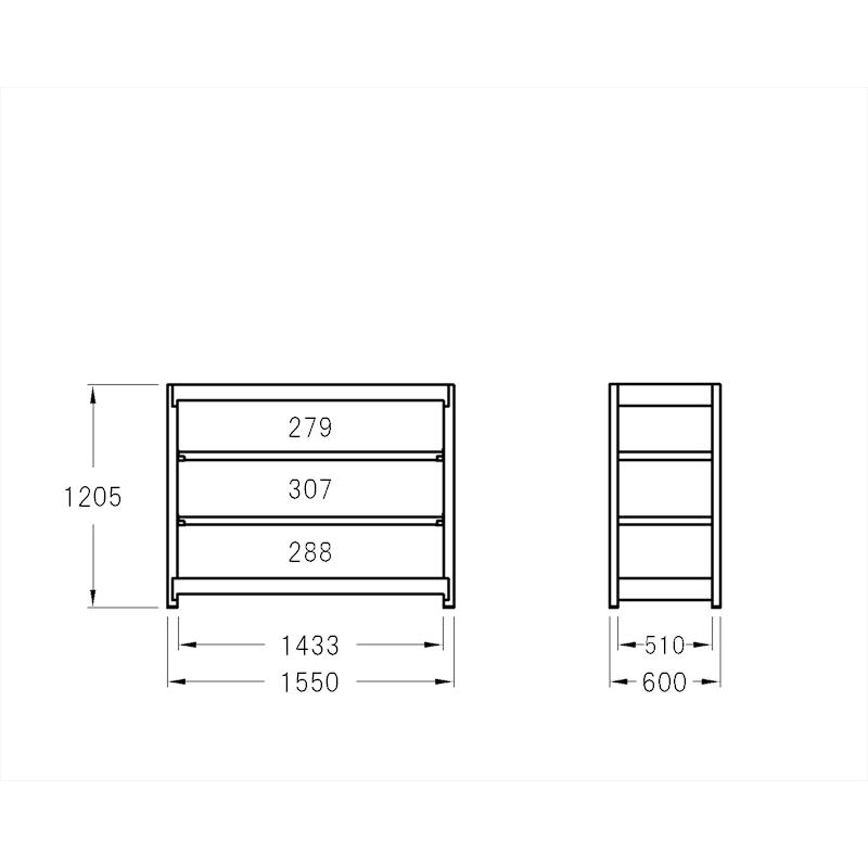 スチールラック 高さ120 幅155 奥行60cm 4段 300kg/段 単体 業務用 中量棚 タイガーラック YSモデル