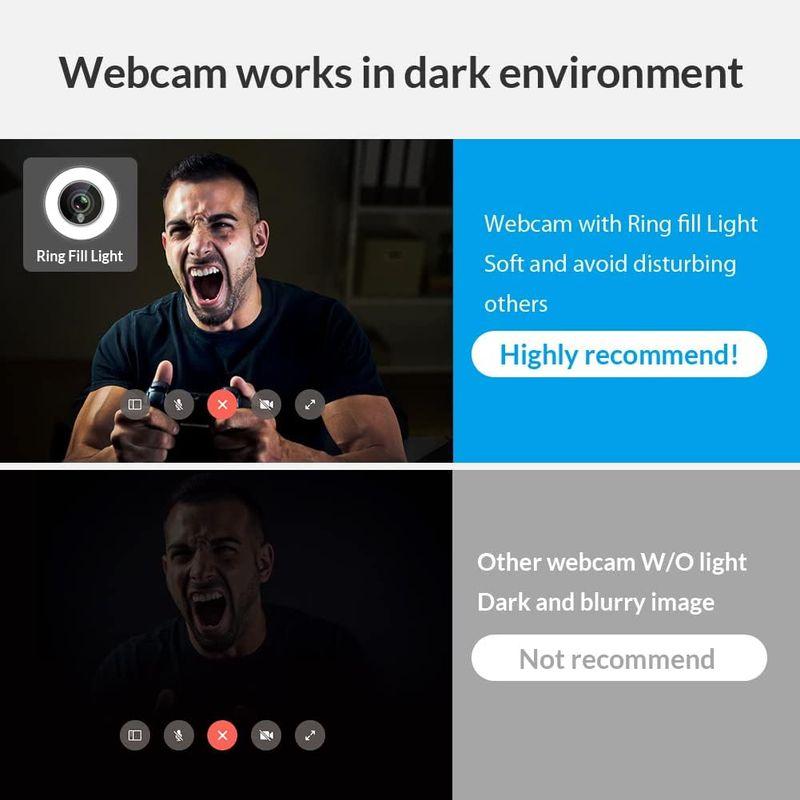Angetube webカメラ 1080P ストリーミング ウェブカメラ マイクと調整可能なリングフィルライト付き オートフォーカス パソコ｜tanda-shops｜09