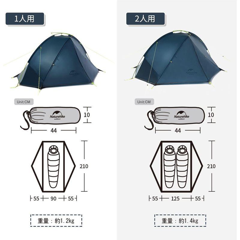 Naturehike公式ショップ ソロテント 軽量 1人/2人用 前室あり 耐水圧4000mm 20D ツーリング グランドシード付き コン｜tanda-shops｜08