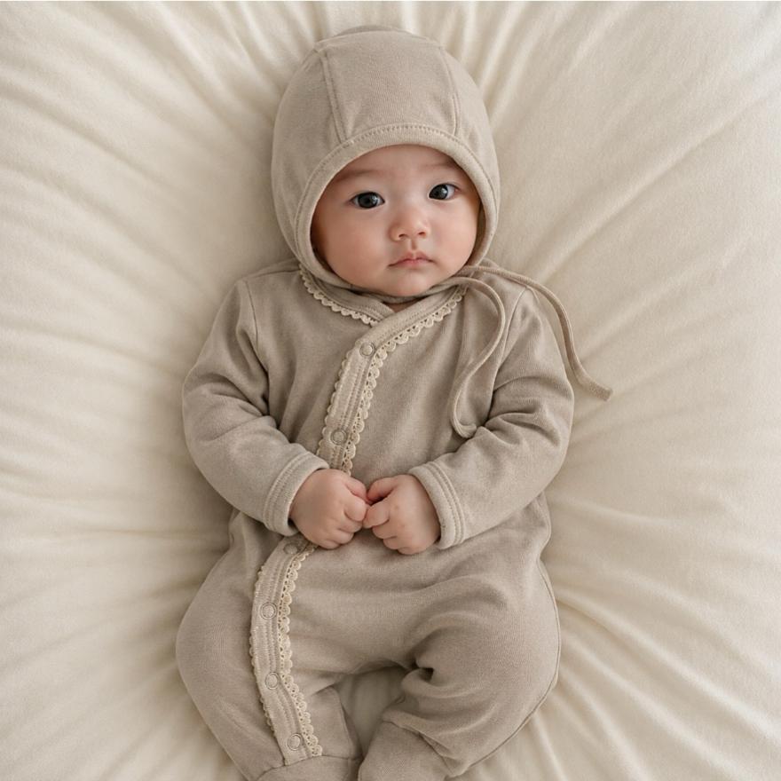 ベビー ロンパース 長袖 ボンネット付き 新生児 カバーオール ベビー服