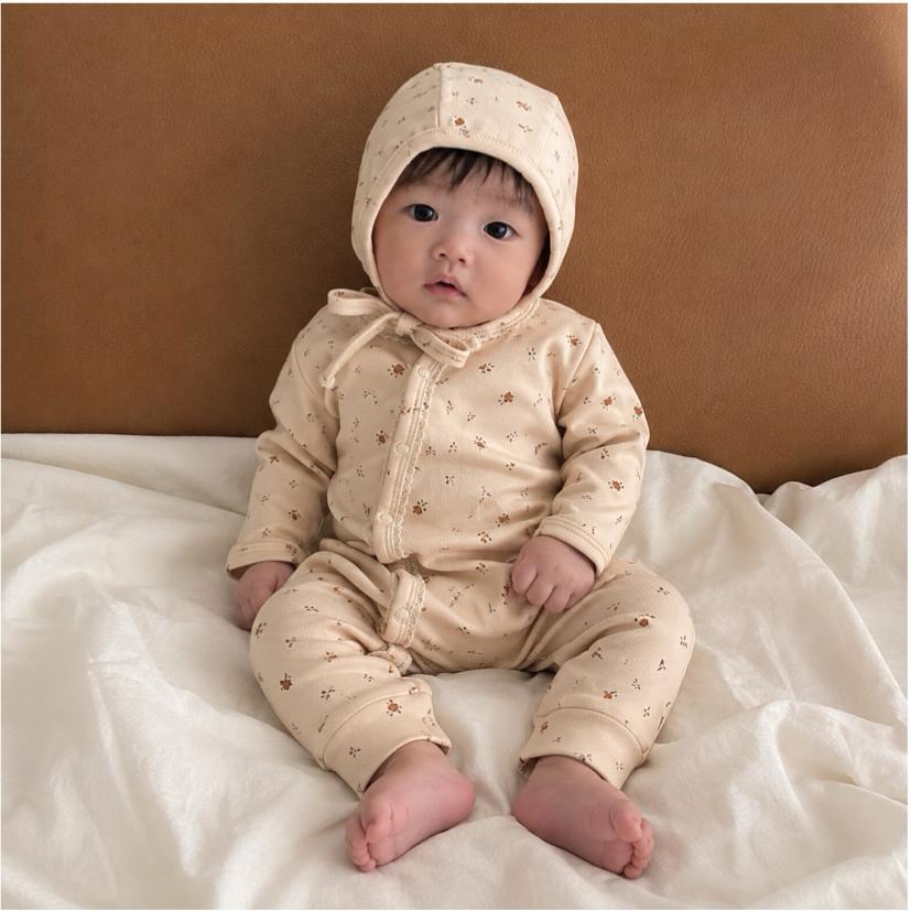 ベビー ロンパース 長袖 ボンネット付き 新生児 カバーオール ベビー服