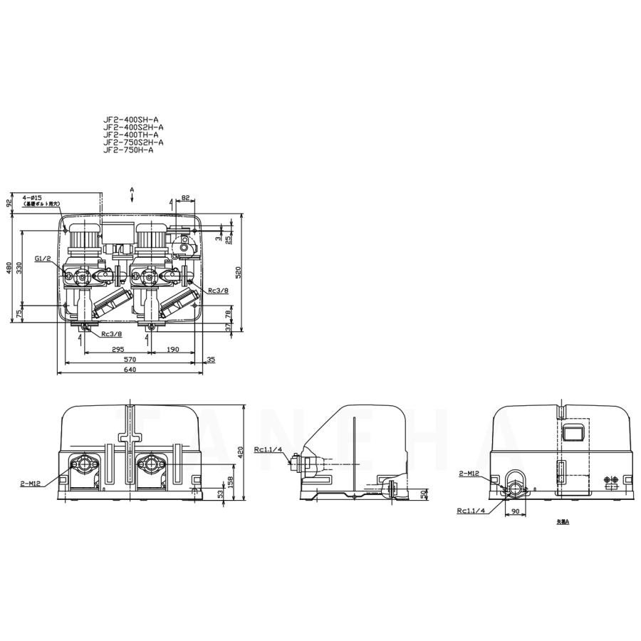 川本製作所 JF2-750S2H-A 32x32x25A L/min 単200V 750w : カワ 川本製作所 JF2-750S2H-A 32x32x25A L/min 単200V 750w : カワ