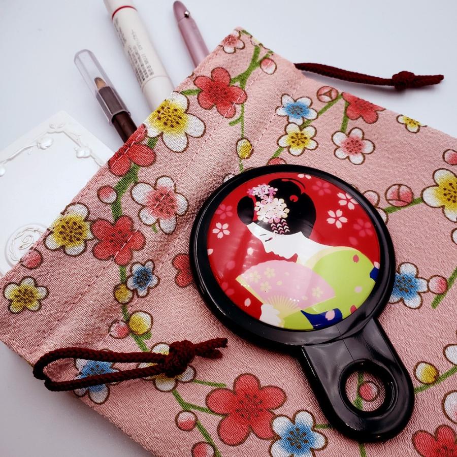 ハンドミラー 手鏡 丸鏡 女性用 携帯用 コスメ用品 メイク道具 和風柄  