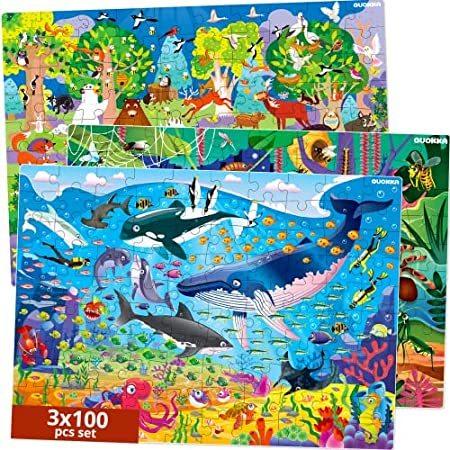 人気スポー新作 特別価格100 Pieces Floor Puzzles for Kids Ages 4-8 – 3 Jigsaw Toddler Toys for 6-8-好評販売中 ジグソーパズル