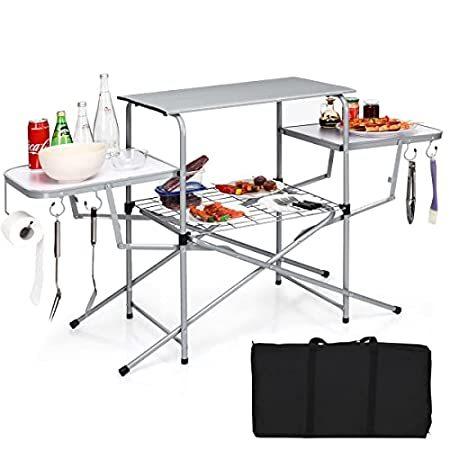 総合福袋 特別価格Tangkula Folding Grill Table, Aluminum Camping Kitchen Table with Cook Stat好評販売中 その他テント