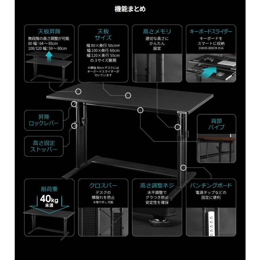 バウヒュッテ PCデスク 昇降式PCデスク(58〜80cm)ワークデスク