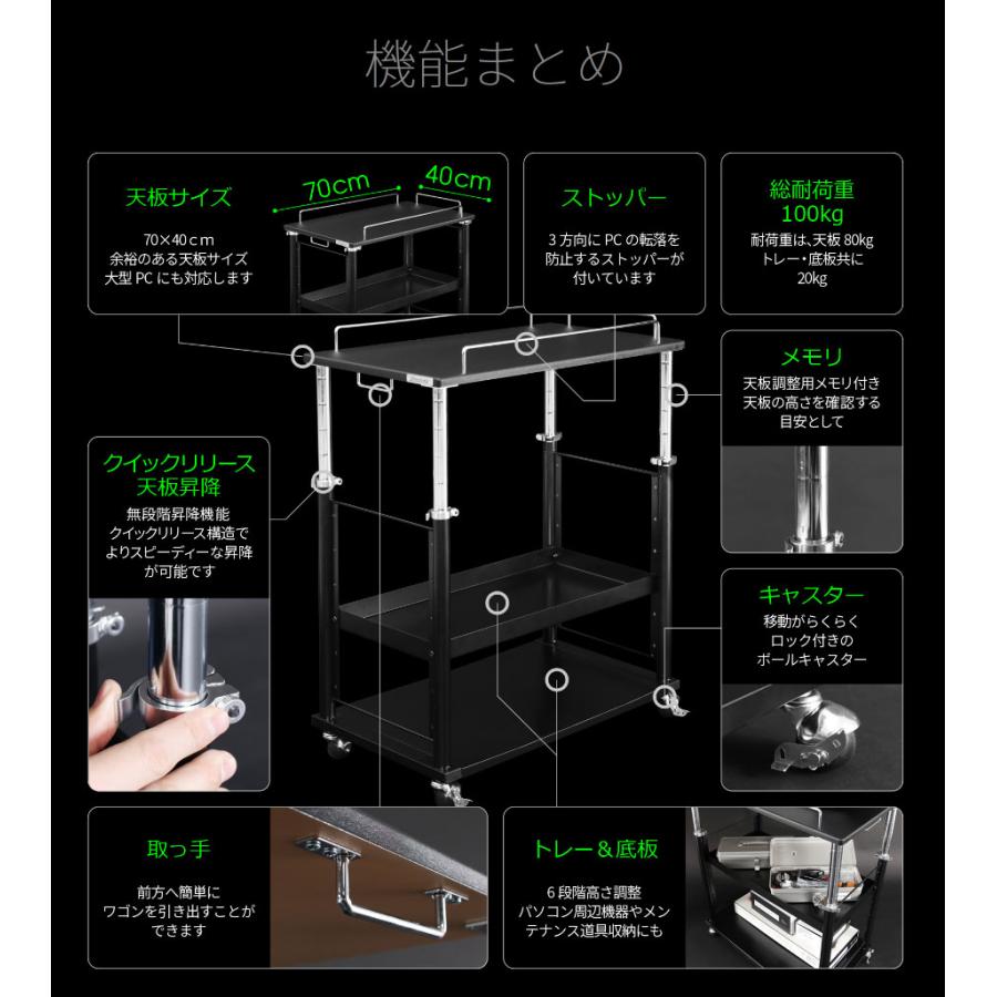 昇降式ワゴン PCディスプレイワゴン 移動式ラックワゴン 新品 送料無料
