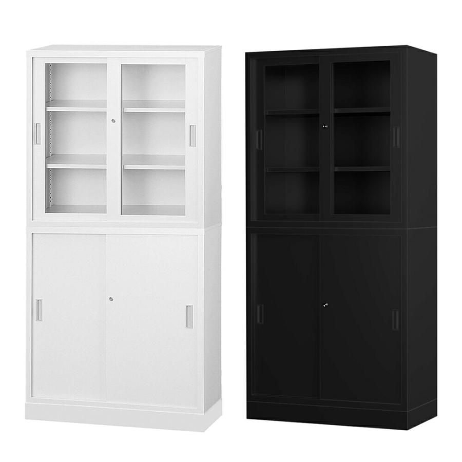 上下書庫セット　引き違いガラス/引違いガラス　ニューグレー 搬入設置無料】ガラス引戸書庫 上下セット 引違い書庫浅型 幅1760×奥行