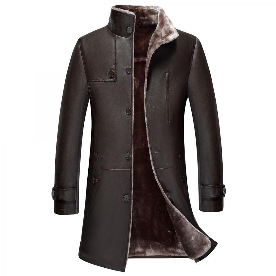 ラム革ジャケット 裏ボア 裏起毛 ミドル丈 レザージャケット 立ち襟 革