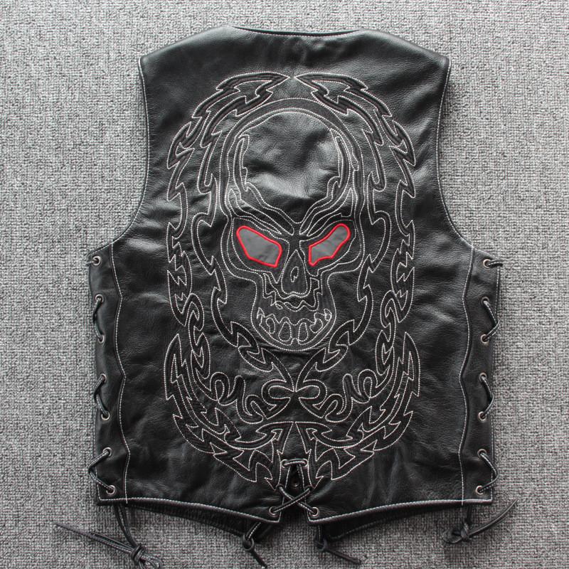 ベスト 本革 ロック風 刺繍 髑髏柄 レザーベスト ユーズド加工 ベスト 本革 ロック風 刺繍 髑髏柄 レザーベスト ユーズド加工