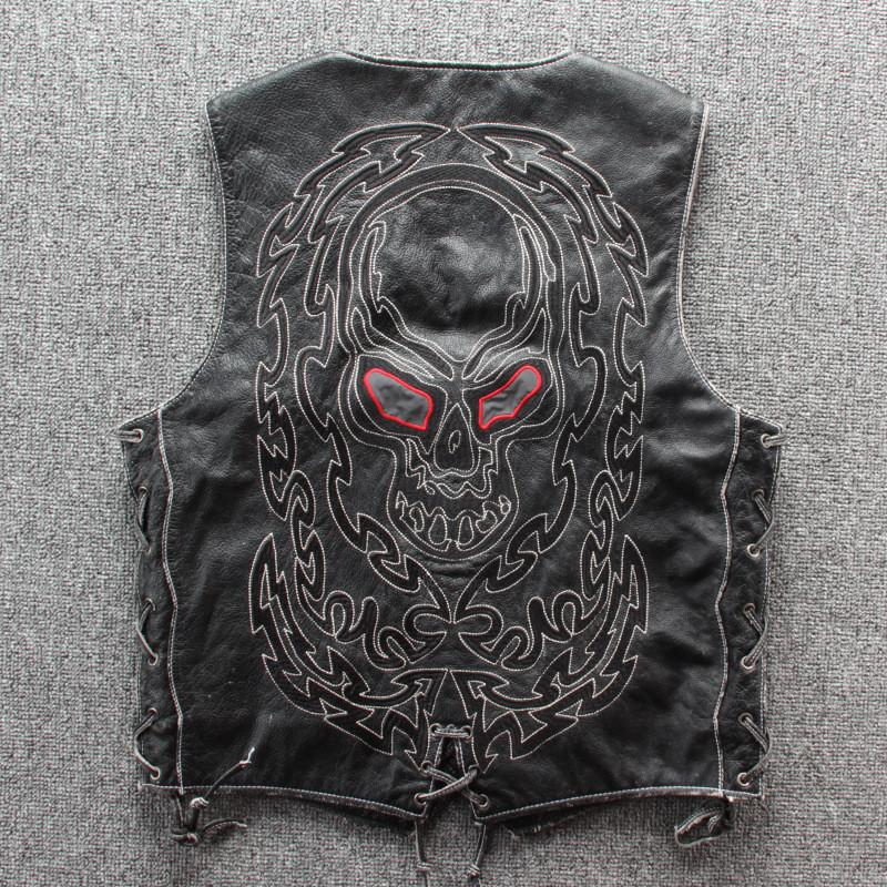 ベスト 本革 ロック風 刺繍 髑髏柄 レザーベスト ユーズド加工 ベスト 本革 ロック風 刺繍 髑髏柄 レザーベスト ユーズド加工