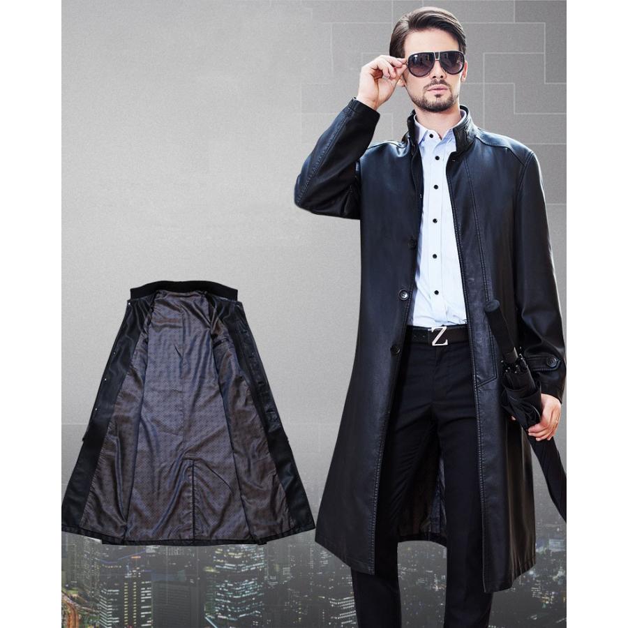 メンズファッション 人気 Pu革コート レザーコート ロングコート