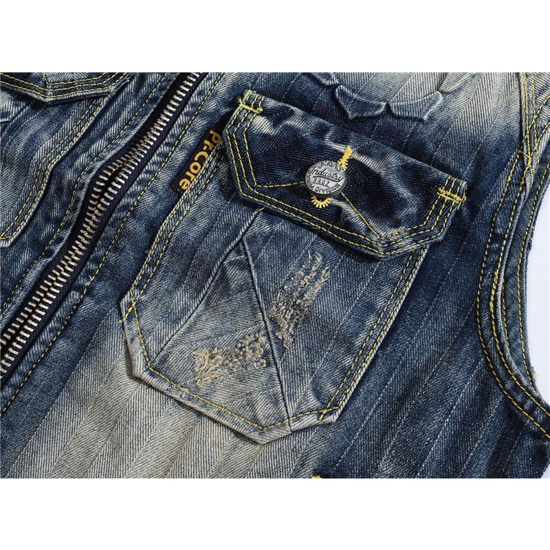 デニムベスト バイク用ベスト ベスト デニム メンズ ダメージ加工