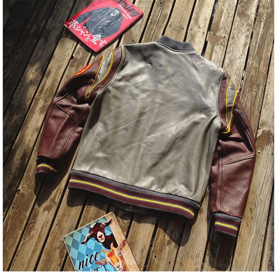 レザースタジャン 本革 スタジアムジャンパー スタジアムジャケット 革