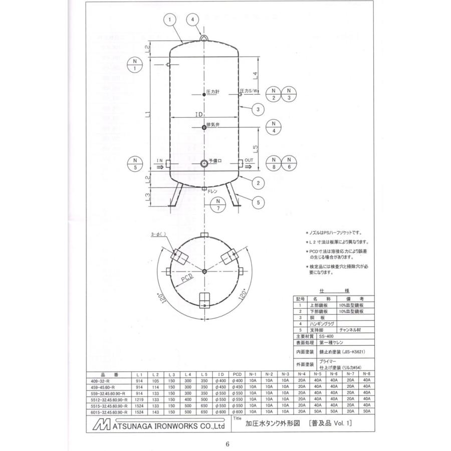 圧力タンク（検査付）550Φ×1219(6.0) 耐圧:1.17MPA 300リットル　圧力容器、加圧水タンク、槽 |  | 01