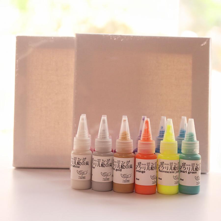 ポーリングアート キャンパスパネル20×20cm 2枚 アクリル絵の具 20ml