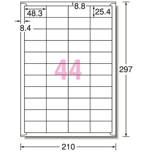 エーワン　ラベルシール［インクジェット］　マット紙・ホワイト　Ａ４　４４面　４８．３×２５．４ｍｍ　四辺余白付　２８９４６　１冊（５００シート）