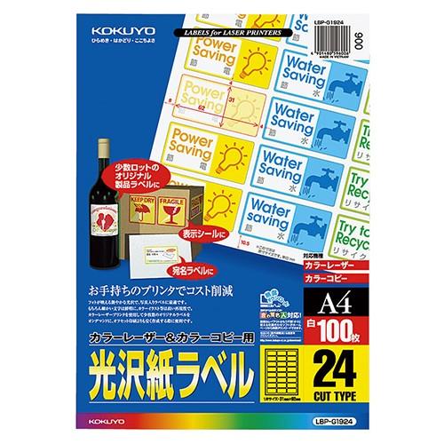 カラーレーザー＆カラーコピー用光沢紙ラベル　Ａ４　２４面　３１×６２ｍｍ　ＬＢＰ−Ｇ１９２４　１冊（１００シート）（お取寄せ品)