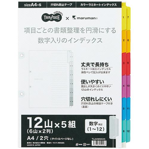 まとめ) TANOSEEラミネートタブインデックス A4 2穴 12山 1パック(5組