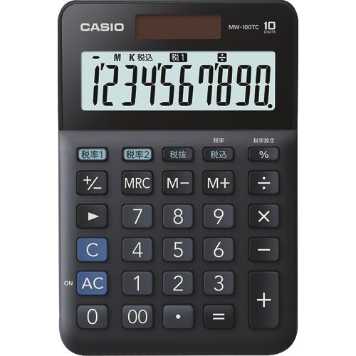 カシオ　Ｗ税率電卓　１０桁　ミニジャストタイプ　ブラック　ＭＷ−１００ＴＣ−ＢＫ−Ｎ　１台
