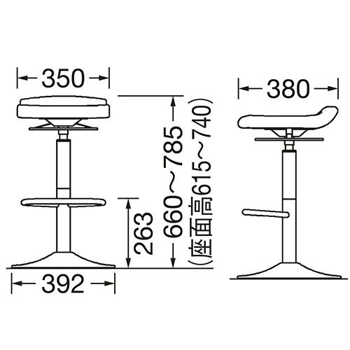 中央可鍛工業　ハイチェア　ブラックフレーム／座ブラック　ＨＣ−４Ｓ−ＢＫ／ＢＫ　１脚_1