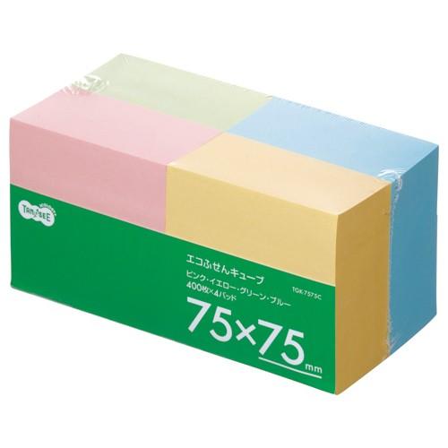 TANOSEE エコふせん キューブ 75×75mm 4色 1パック（4冊） :5180639:ぱーそなるたのめーる - 通販 - Yahoo