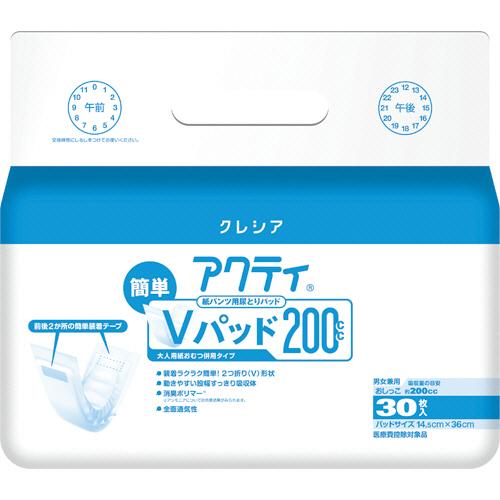 日本製紙クレシア　アクティ　紙パンツ用尿とりパッド　簡単Ｖパッド　２００　１パック（３０枚）