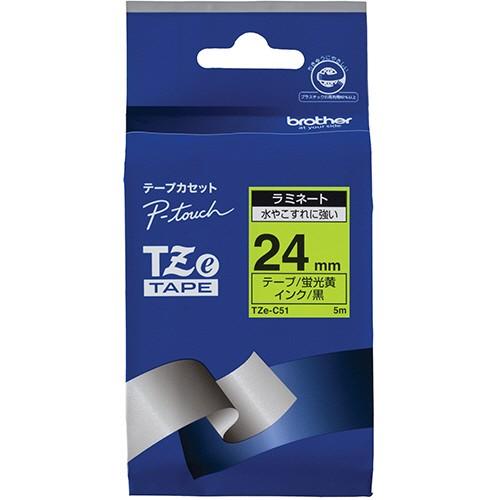 ペーターテープ　24本 ブラザー工業 ピータッチ TZeテープ（蛍光カラー） 24mm 蛍光黄