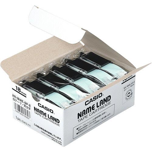 カシオ　ＮＡＭＥ　ＬＡＮＤ　１セット（１００個：５個×２０パック）　スタンダードテープ　１８ｍｍ×８ｍ　白／黒文字　ＸＲ−１８ＷＥ−５Ｐ−Ｅ