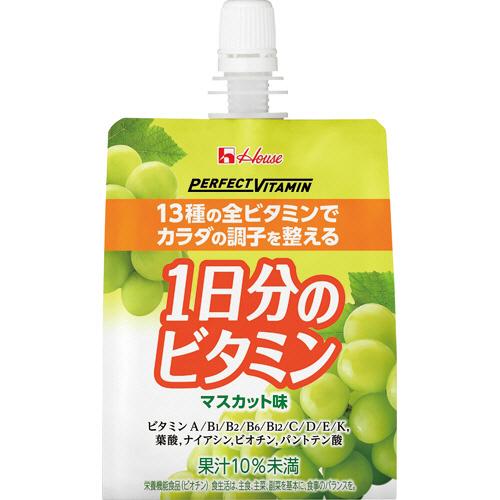 ハウスウェルネスフーズ　ＰＥＲＦＥＣＴ　ＶＩＴＡＭＩＮ　１日分のビタミンゼリー　マスカット味　１８０ｇ　１ケース（２４パック） （お取寄せ品）｜tanomail