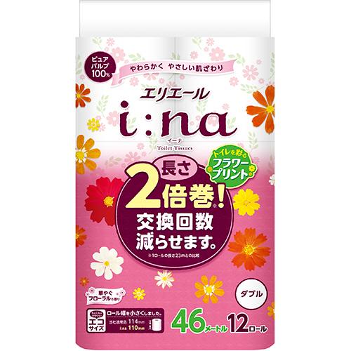 ｉ：ｎａ（イーナ）トイレットティシュー　プリント　ダブル　芯あり　４６ｍ　華やぐフローラルの香り　（７２ロール：１２ロール×６パック）