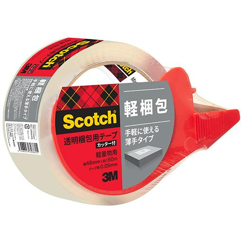 3M スコッチ 透明梱包用テープ 軽量物用 48mm×50m カッター付