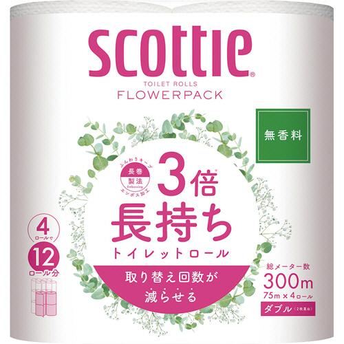 日本最級 日本製紙クレシア スコッティ フラワーパック 店 ３倍長持ち ダブル ４８ロール：４ロール×１２パック 芯あり ７５ｍ １セット