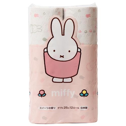 丸富製紙　トイレットペーパ−　ミッフィー　再生紙　芯あり　ダブル　２５ｍ　１セット（９６ロール：１２ロール×８パック）