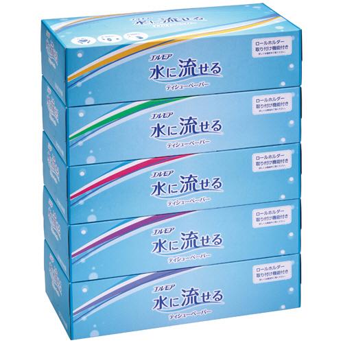 カミ商事　エルモア　水に流せるティシューペーパー　１６０組／箱　１セット（６０個：５箱×１２パック）