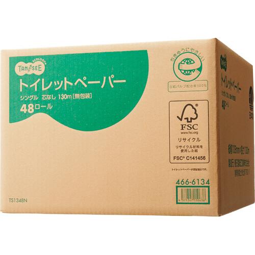 ＴＡＮＯＳＥＥ　トイレットペーパー　無包装　シングル　芯なし　１３０ｍ　１セット（４８０ロール：４８ロール×１０ケース）_1