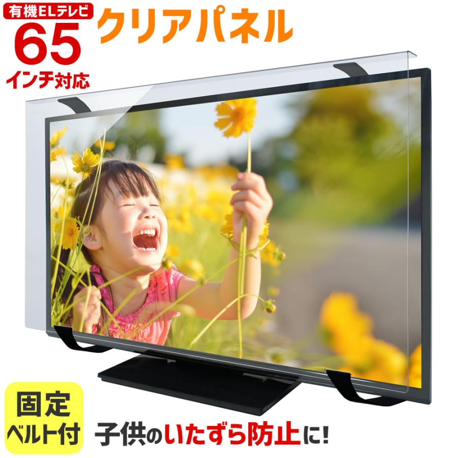 有機ELテレビ保護パネル クリアパネルベルト付 65型 65インチ 液晶テレビ 保護パネル 3mm厚 TGCL-65-EL