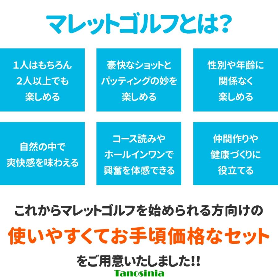 マレットゴルフ用品 用具 道具 マレットゴルフ セット 入門用 初心者 ビギナー スターター クラブ ボール×2 マーカー×2 スコアカード ケース 7点セット