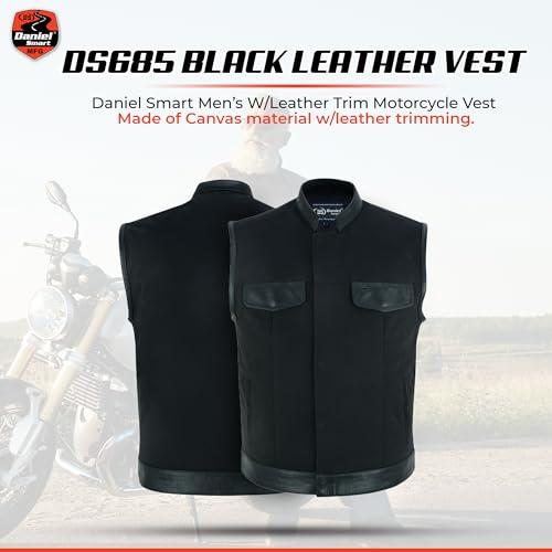 【公式ショップ】 Daniel Smart Men´s Vest-キャンバス地にレザーを使用したDetailing Motorcycle Vest for Men´s with Concealment Armory Pocket (4 X-Large)