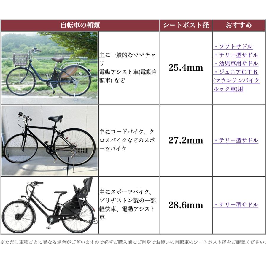 直付けテリー型サドル シートポスト付 GR3502 25.4mm おしゃれでお尻が痛くない おすすめの自転車サドル 簡単交換 破れたサドルの張替え修理や交換|tanpopo|05