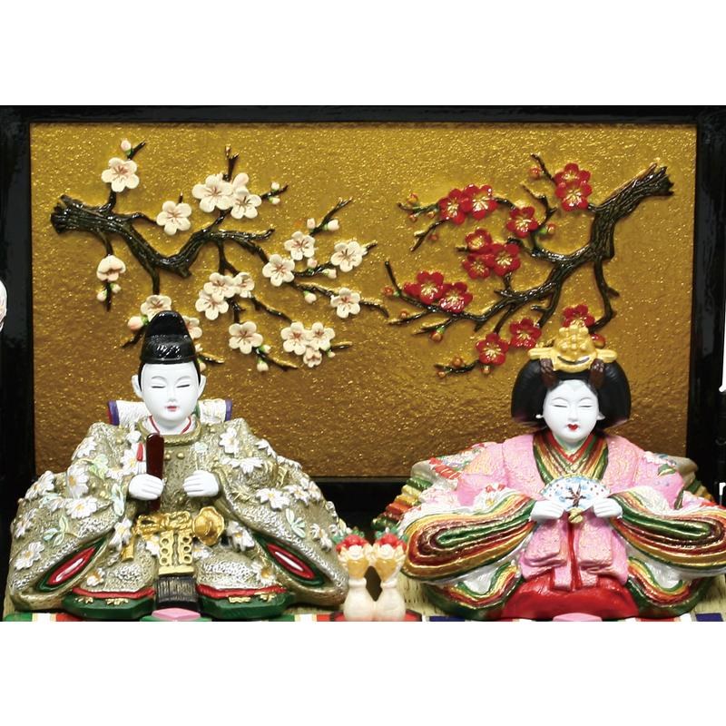 雛人形 コンパクト 内裏雛 若葉 中 絵屏風付 ひな人形 雛飾り おひな様