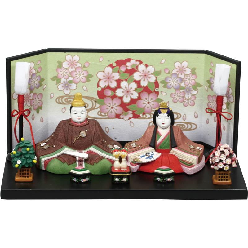 雛人形 コンパクト 内裏雛 梅 大 道具付和紙屏風 ひな人形 雛飾り お